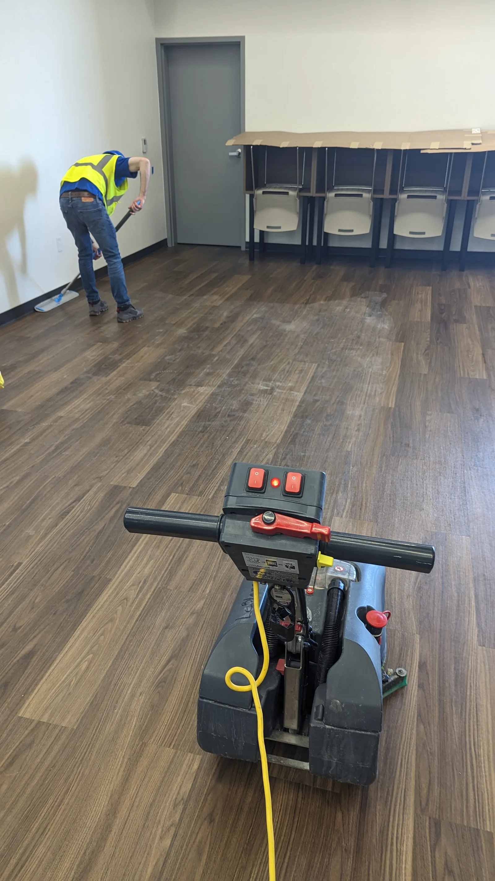 LeBlanc Cleaning team using professional equipment to clean office floors in the East Valley