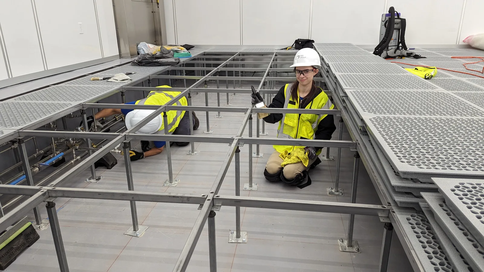 LeBlanc Cleaning technicians performing ESD-safe raised-floor data center cleaning in Mesa, AZ